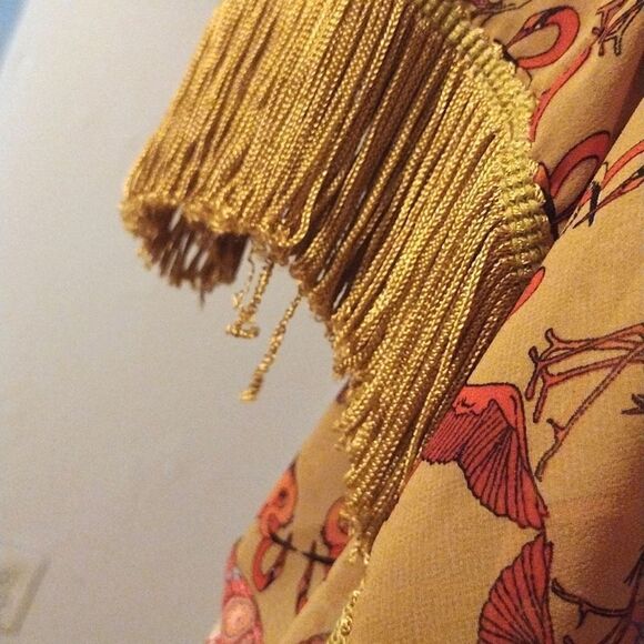 Ivy Jane Women's Size Small Floral Lace Mustard Gold Flamingo, Fringe Cardigan - Picture 10 of 12